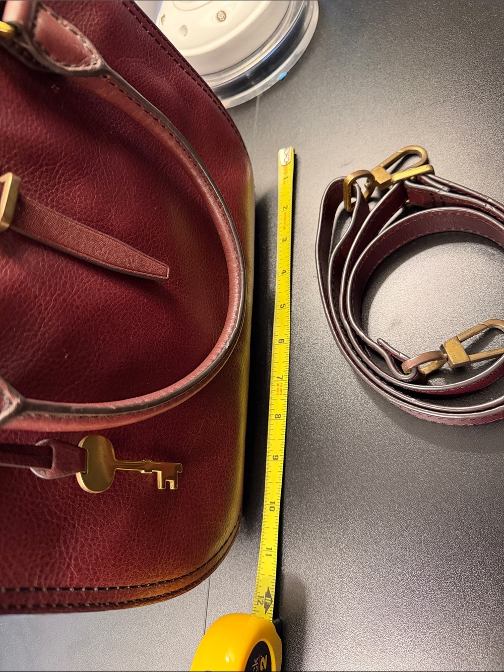 Fossil Burgundy Leather Crossbody Bag with Key Charm - Picture 6 of 7